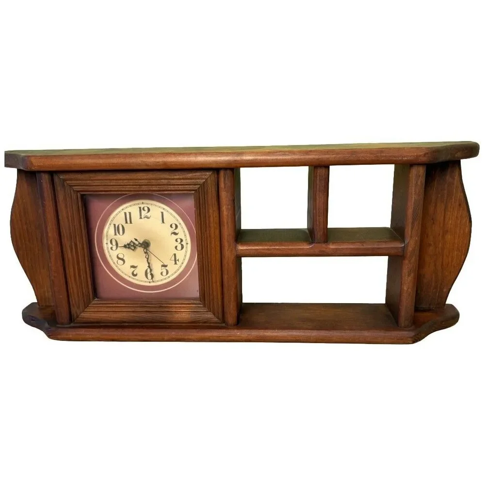 Vintage Wooden Wall Shelf w/ Working Clock 24.75